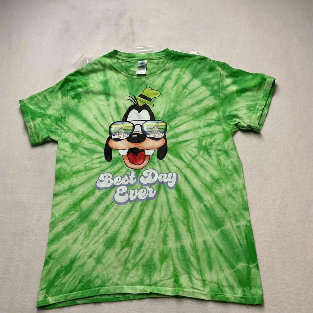 Disney Goofy Best Day Ever Tie Dye Green Tee T-shirt Adult Unisex Sz M, 4047